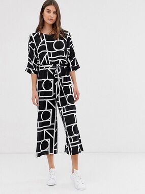 NWT ASOS Black & White Geometric Wide-Leg Culotte Jumpsuit